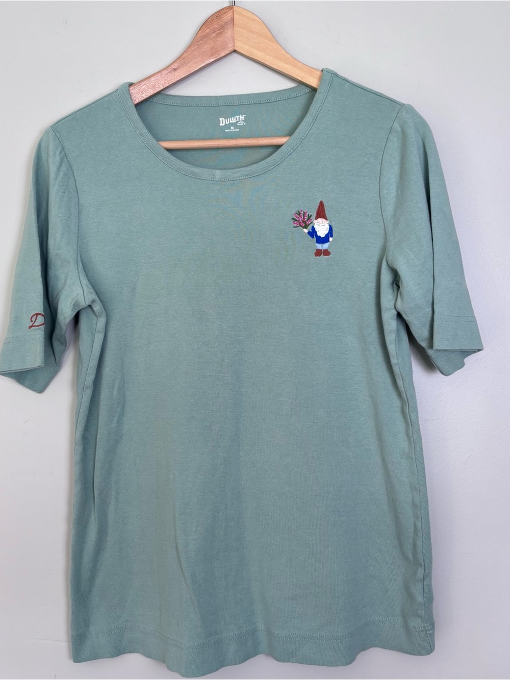 Duluth Longtail Garden Gnome Embroidered Logo Elbow Sleeve Tee-Green-Size Medium